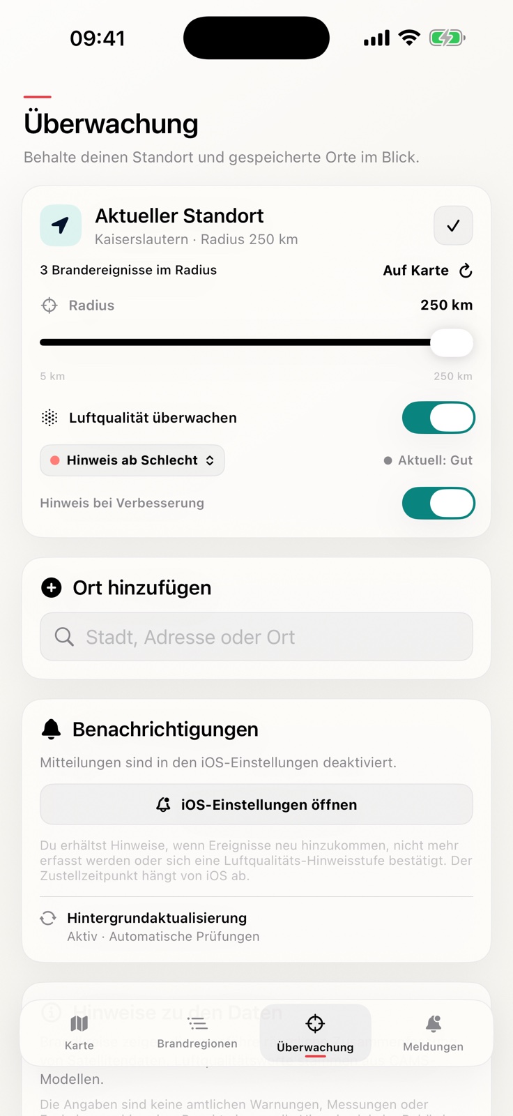 Überwachte Orte mit individuellem Radius