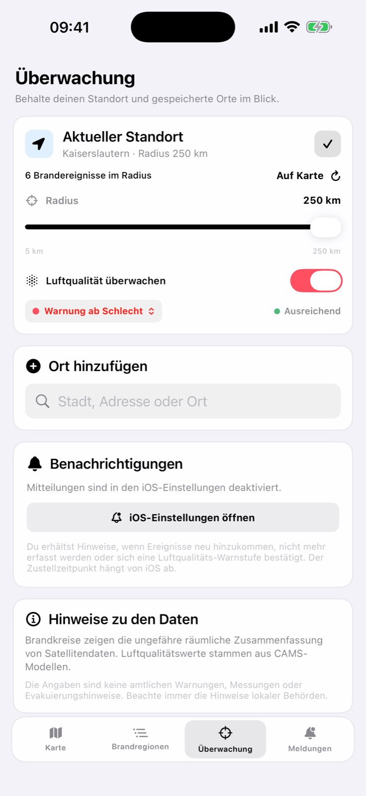 Überwachte Orte mit individuellem Radius