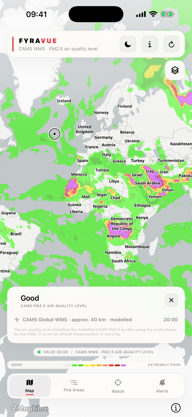Modelled air quality map in FYRAVUE