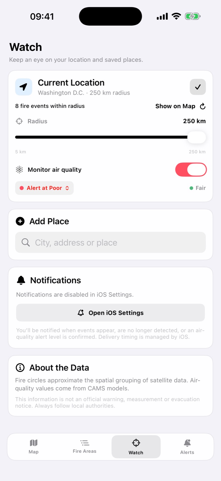 Saved place with a custom watch radius